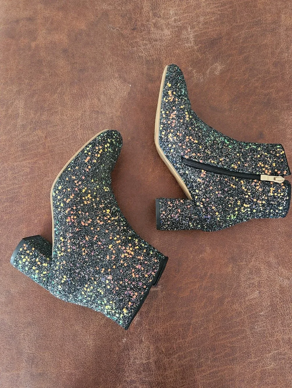 Sparkle Black Glitter Ankle Boots with Side Zip